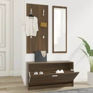 3-in-1 Shoe Cabinet Set Brown Oak Engineered Wood