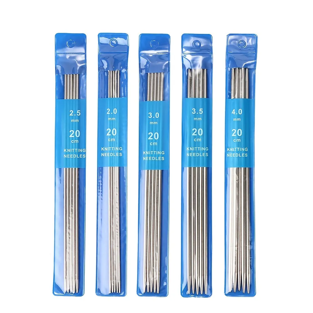 5piece Set of 20cm Double Ended Stainless Steel Needles