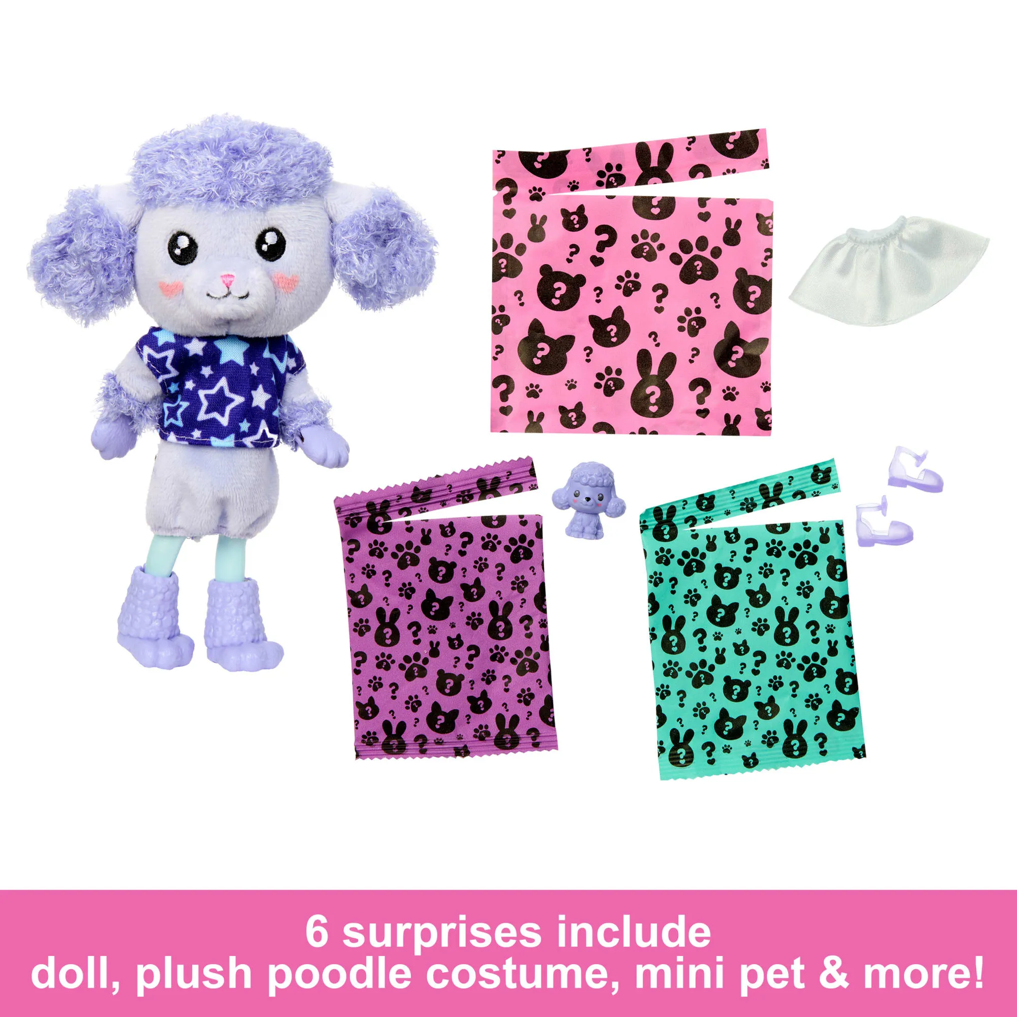 Barbie Cutie Reveal Cozy Cute Tees Series Chelsea Doll & Accessories, Plush Poodle, Brunette Small Doll