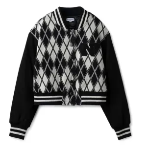 Black and White Argyle Bomber Jacket