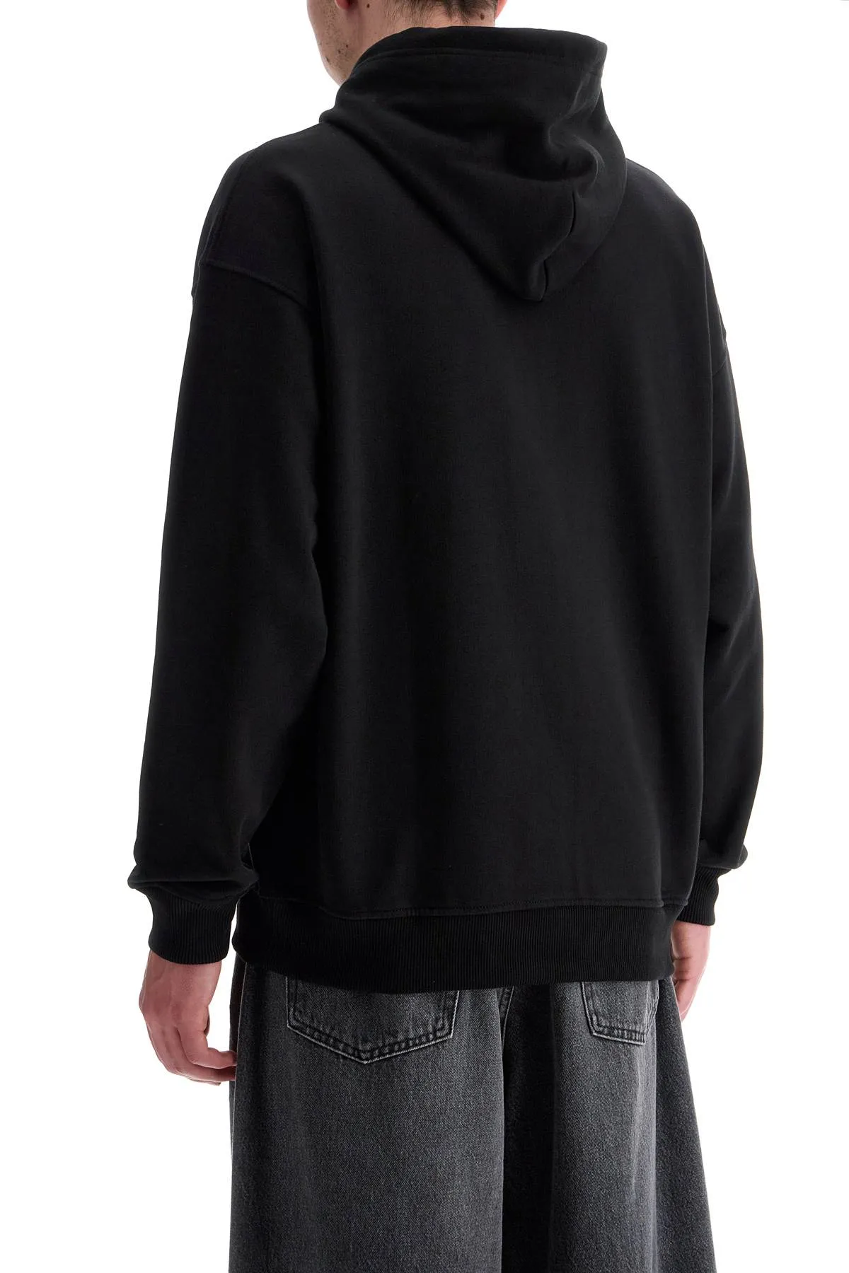 BLACK COTTON HOODIE WITH EMBOSSED LOGO