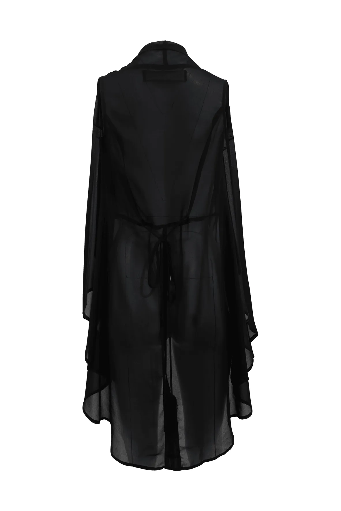 Black Ruffled See-Through Long Vest