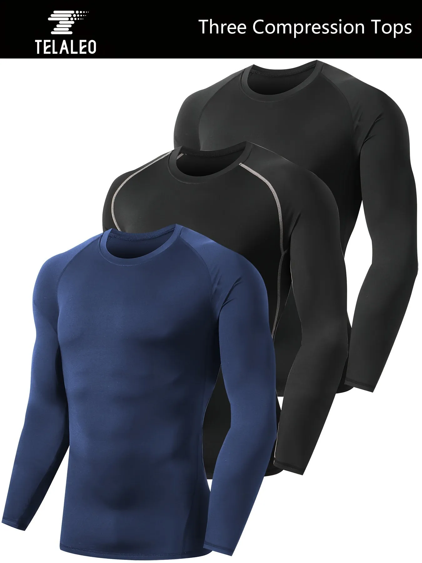 Buy 2 Get 1 Free, total of 3 Packs of Men's Premium Compression Long Sleeve Workout T-Shirts - Moisture-Wicking, Quick-Drying, Breathable, Comfortable, Anti-Odor, Four-Way Stretch - Ideal for Running, Fitness, Ball Games, Gym, Outdoor Activities