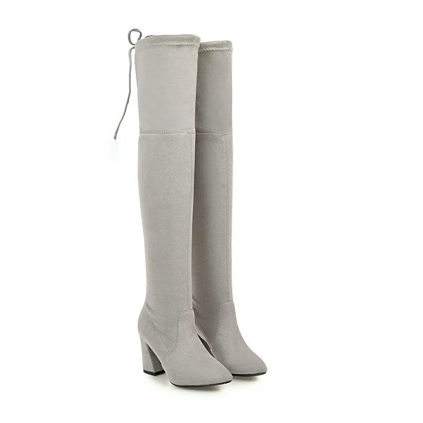 Chic Flock Leather Over The Knee Thigh High Boots