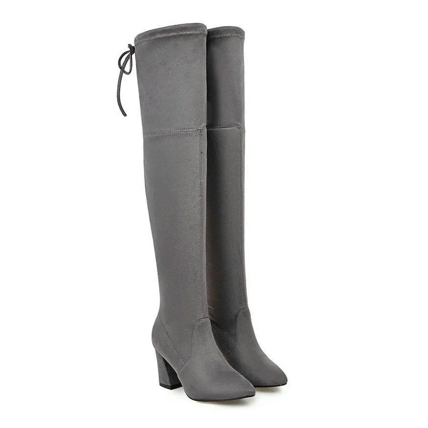 Chic Flock Leather Over The Knee Thigh High Boots