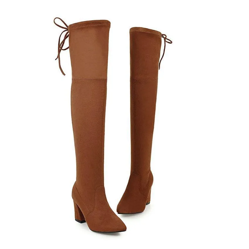 Chic Flock Leather Over The Knee Thigh High Boots