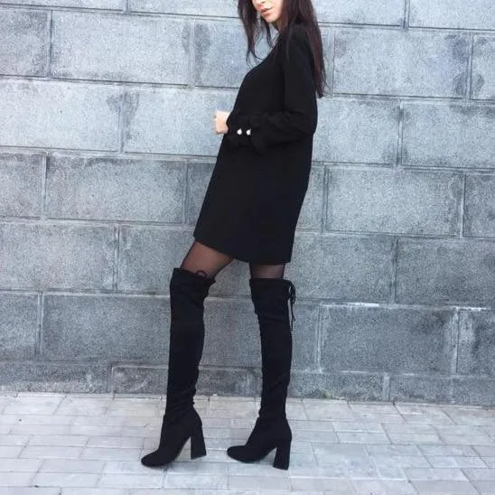 Chic Flock Leather Over The Knee Thigh High Boots