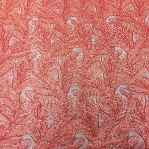 Coral Cozy Pop Thread Floral Sequins Lace Fabric