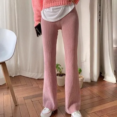 Cozy Corduroy Elastic Waist Ribbed Flare Trousers