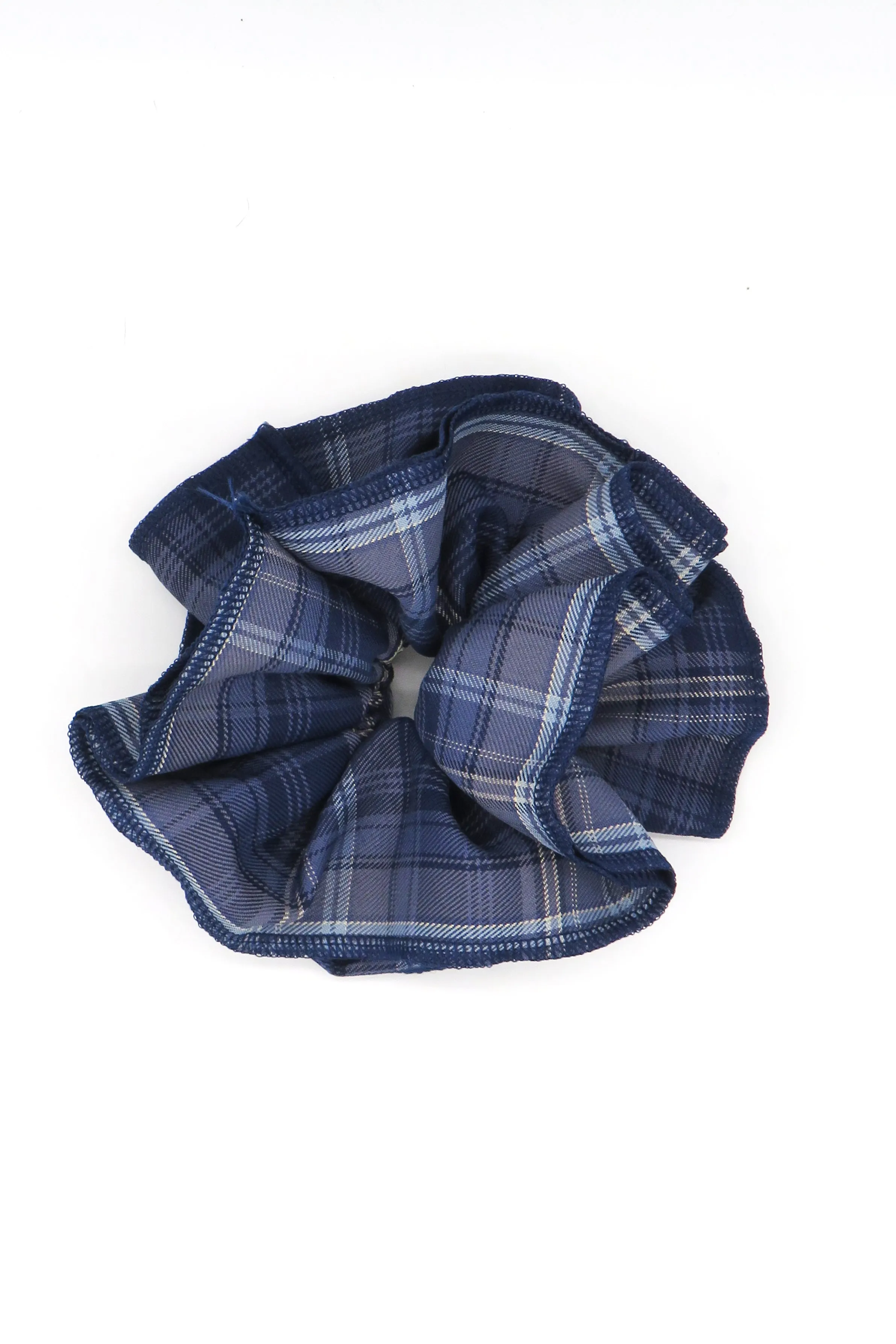 Double Layer Check Scrunchie in Navy