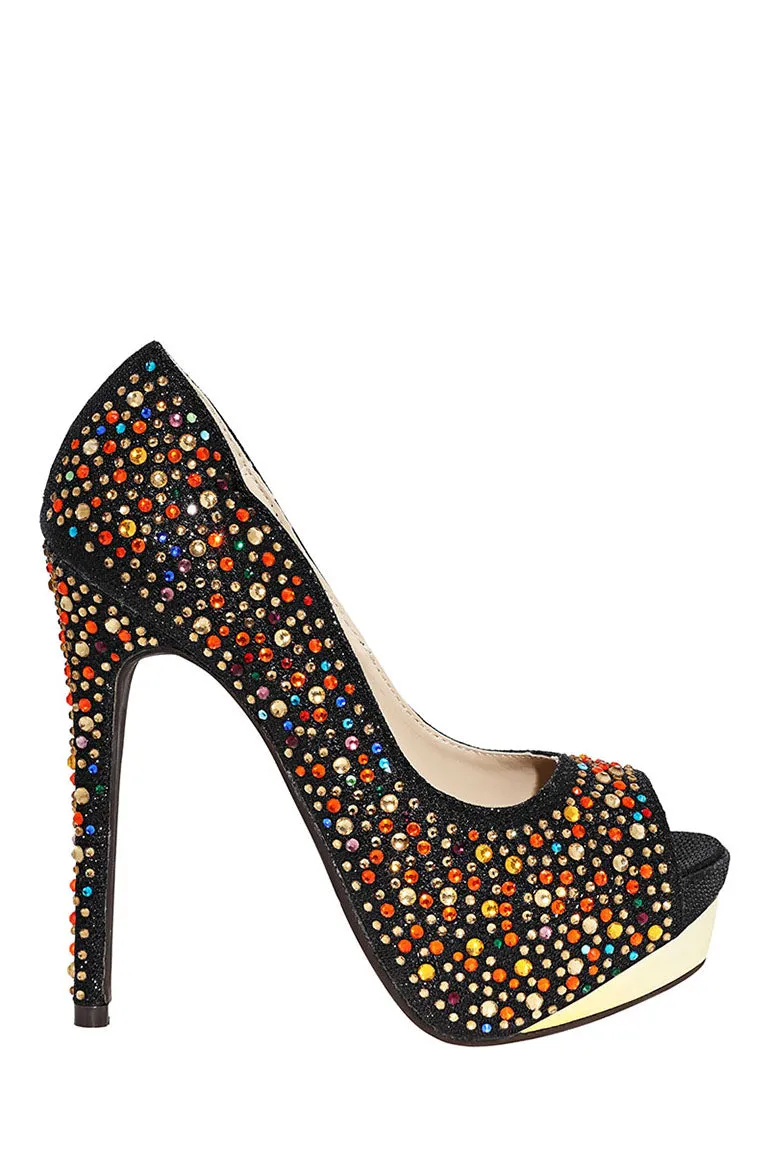 Embellished Peep Toe High Heels