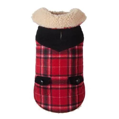 Fabdog | Wool Plaid Shearling in Red & Black - Dog Jacket