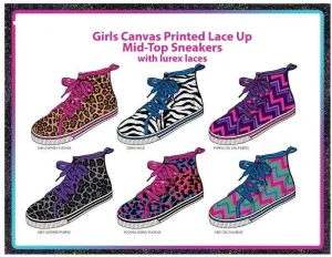 girls canvas printed mid-tops w/lurex laces Case of 36