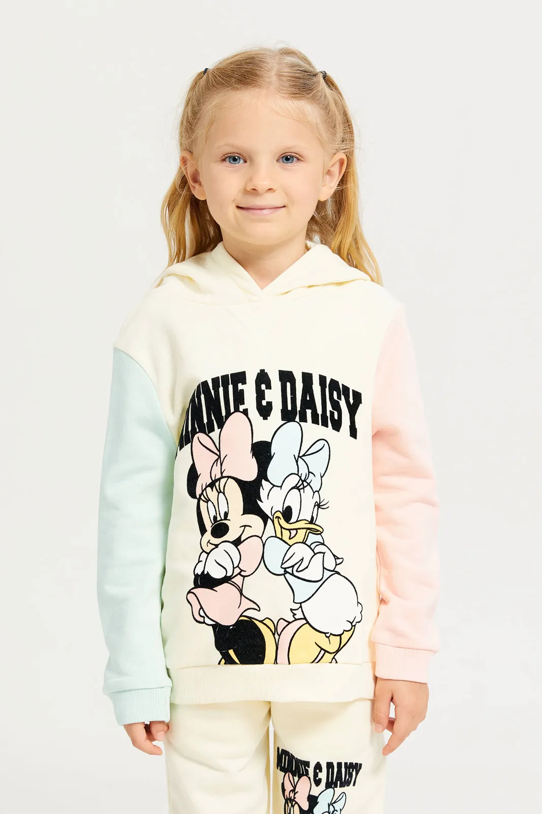 Girls Yellow Minnie And Daisy Printed Sweatshirt