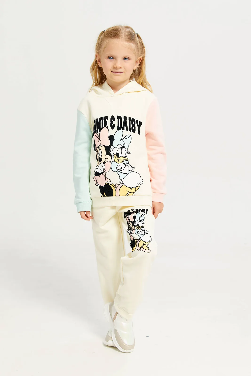 Girls Yellow Minnie And Daisy Printed Sweatshirt