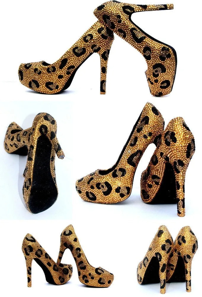 Gold & Black Leopard Crystal Heels