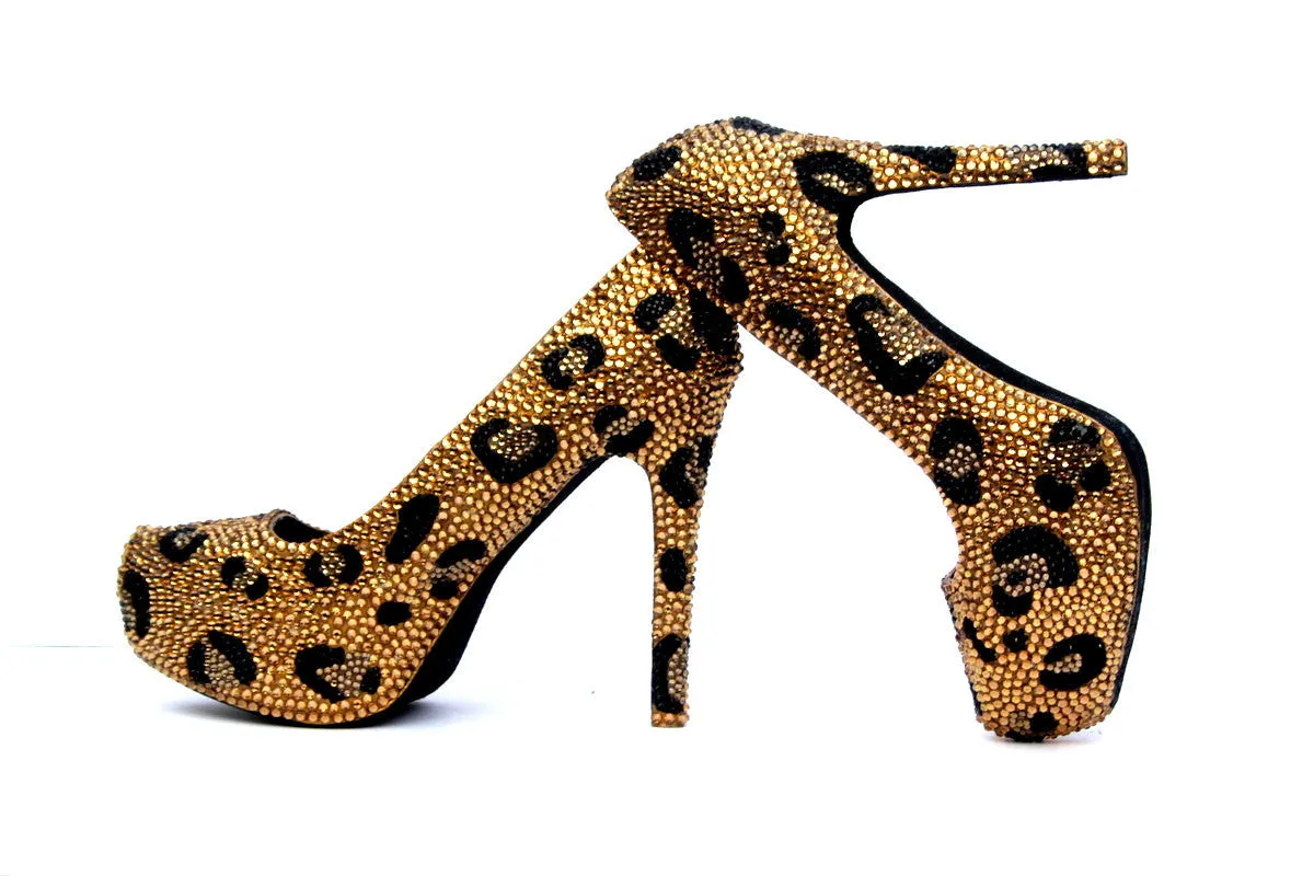 Gold & Black Leopard Crystal Heels