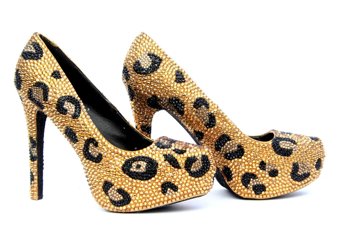 Gold & Black Leopard Crystal Heels