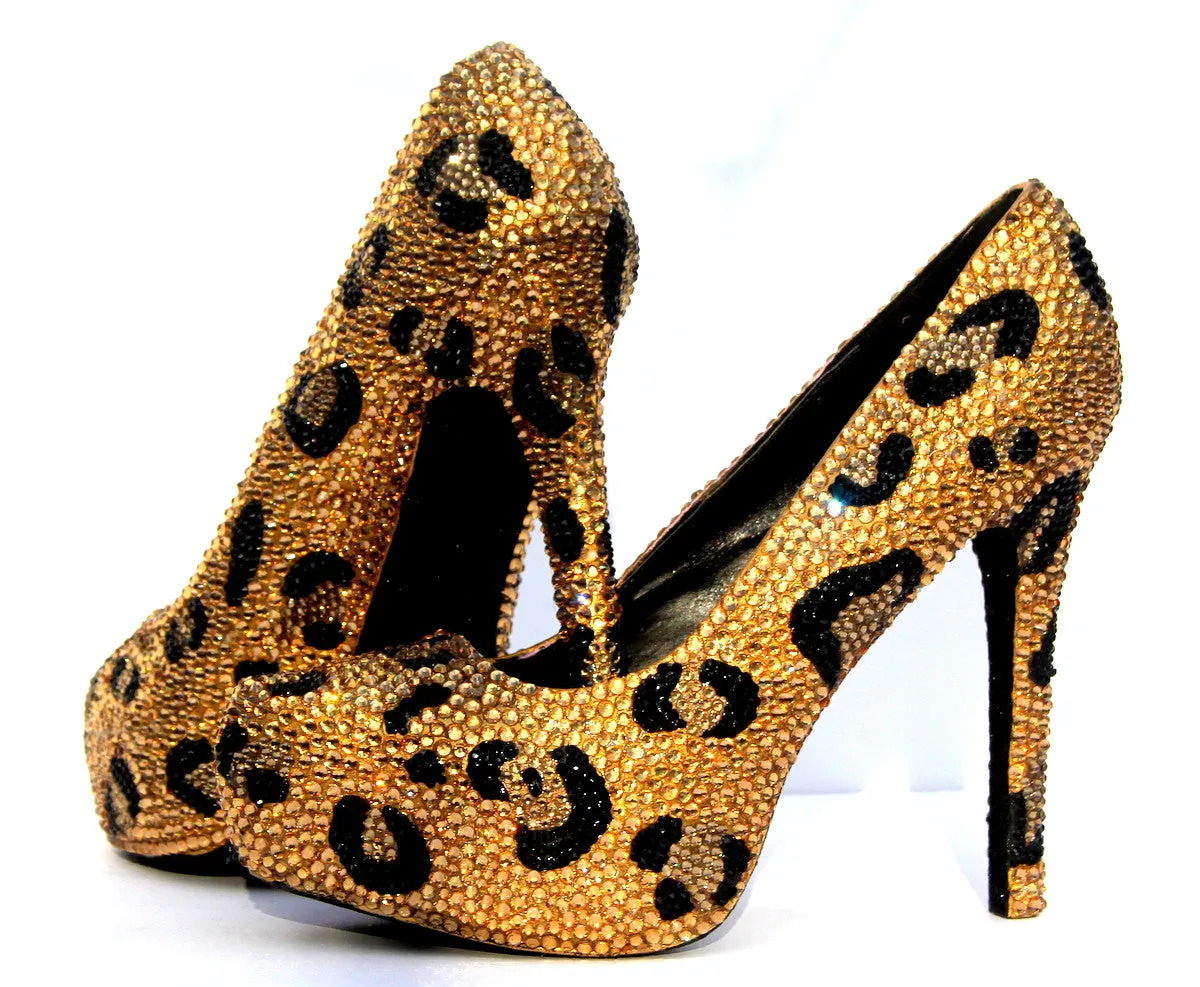 Gold & Black Leopard Crystal Heels