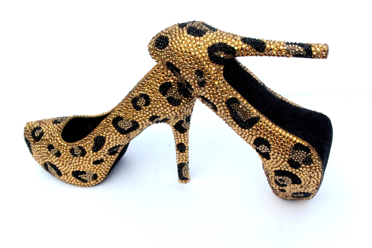 Gold & Black Leopard Crystal Heels