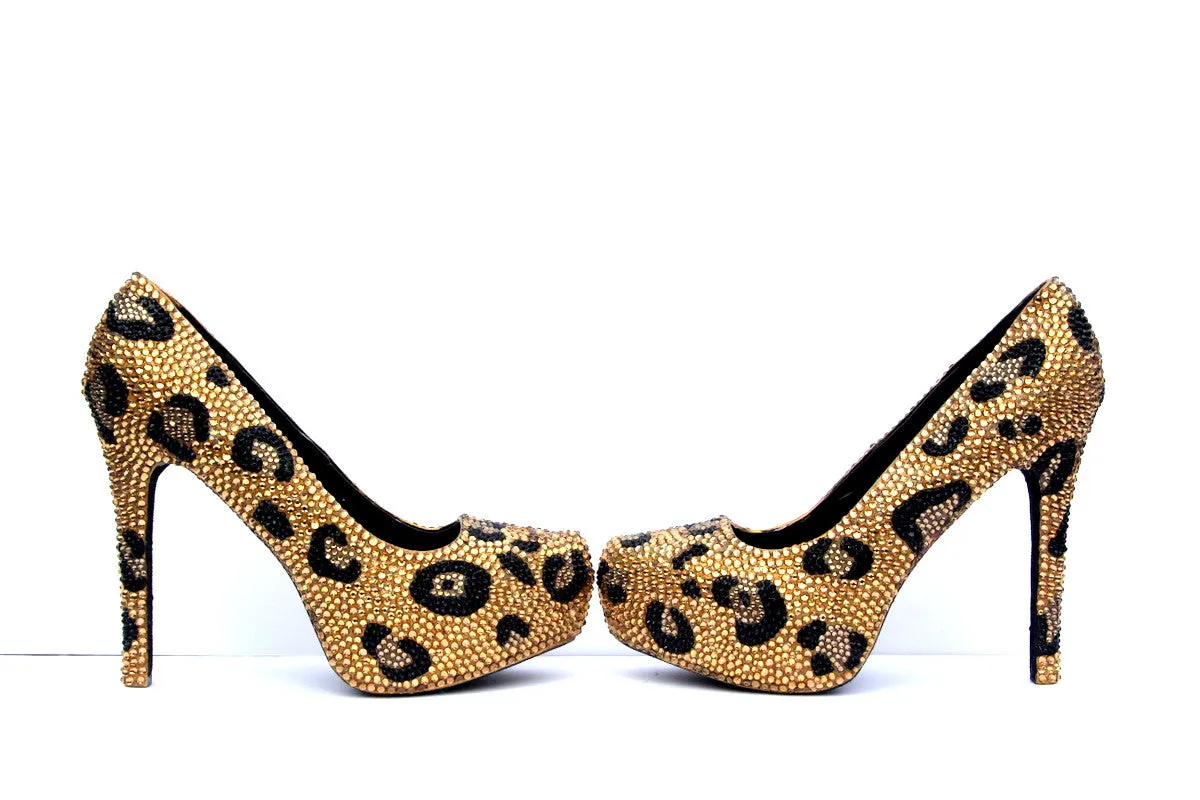 Gold & Black Leopard Crystal Heels