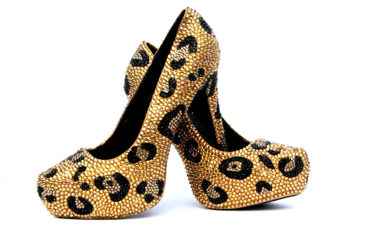 Gold & Black Leopard Crystal Heels