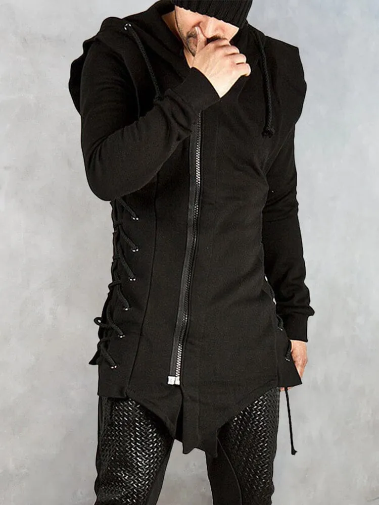 Gothic Style Zipper Hooded Outerwear