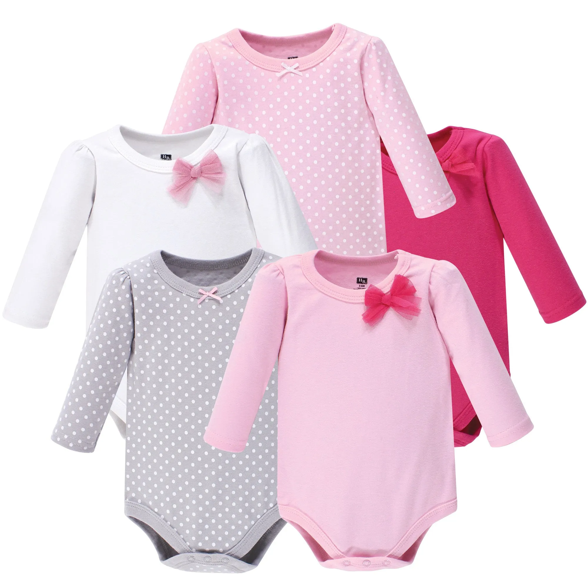 Hudson Baby Cotton Long-Sleeve Bodysuits, Basic Bow