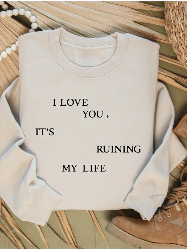 I Love  You Graphic Crew Neck Sweatshirt