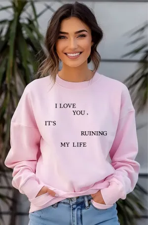 I Love  You Graphic Crew Neck Sweatshirt