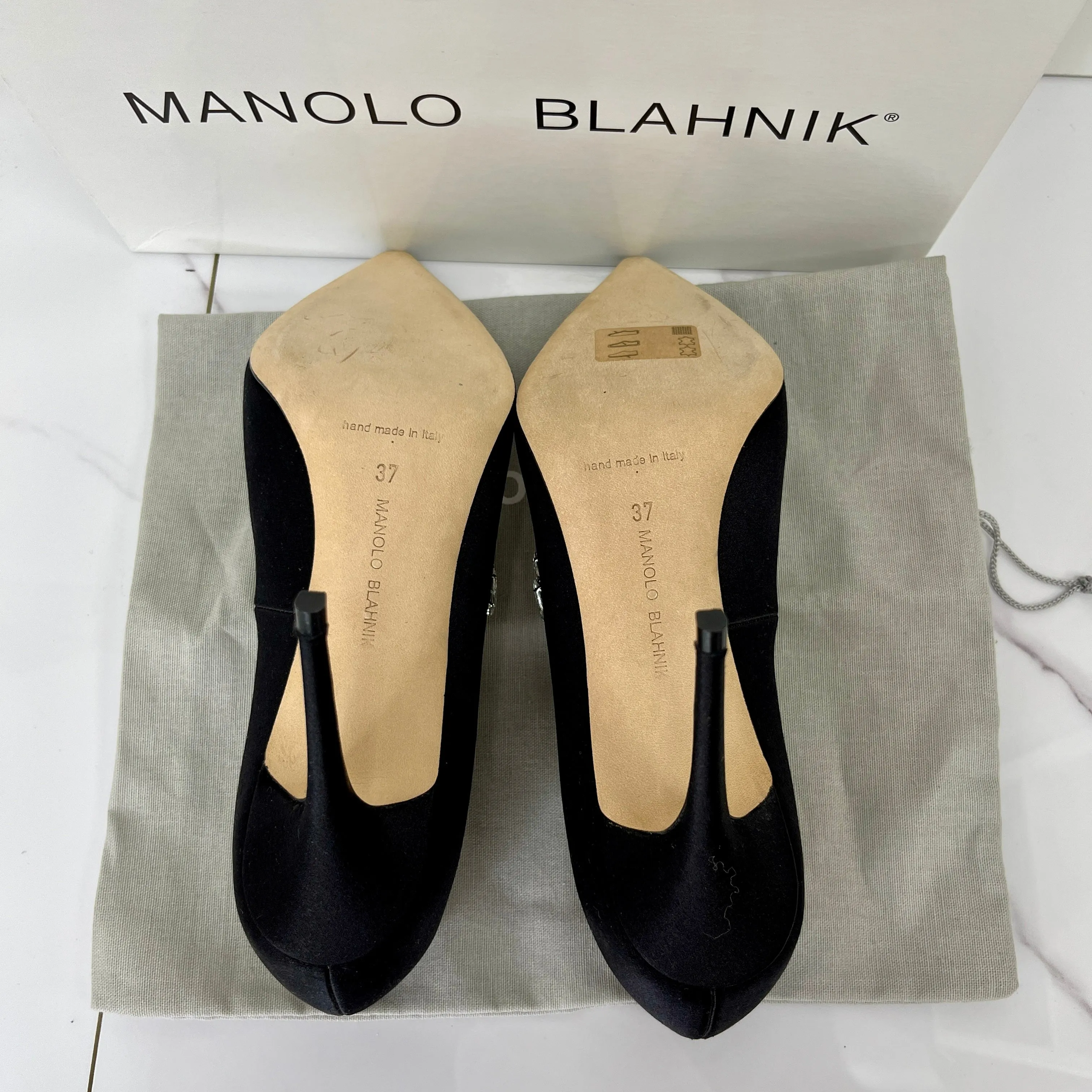 Manolo Blahnik Nadira Satin Jewel Buckle Pumps - Size 37