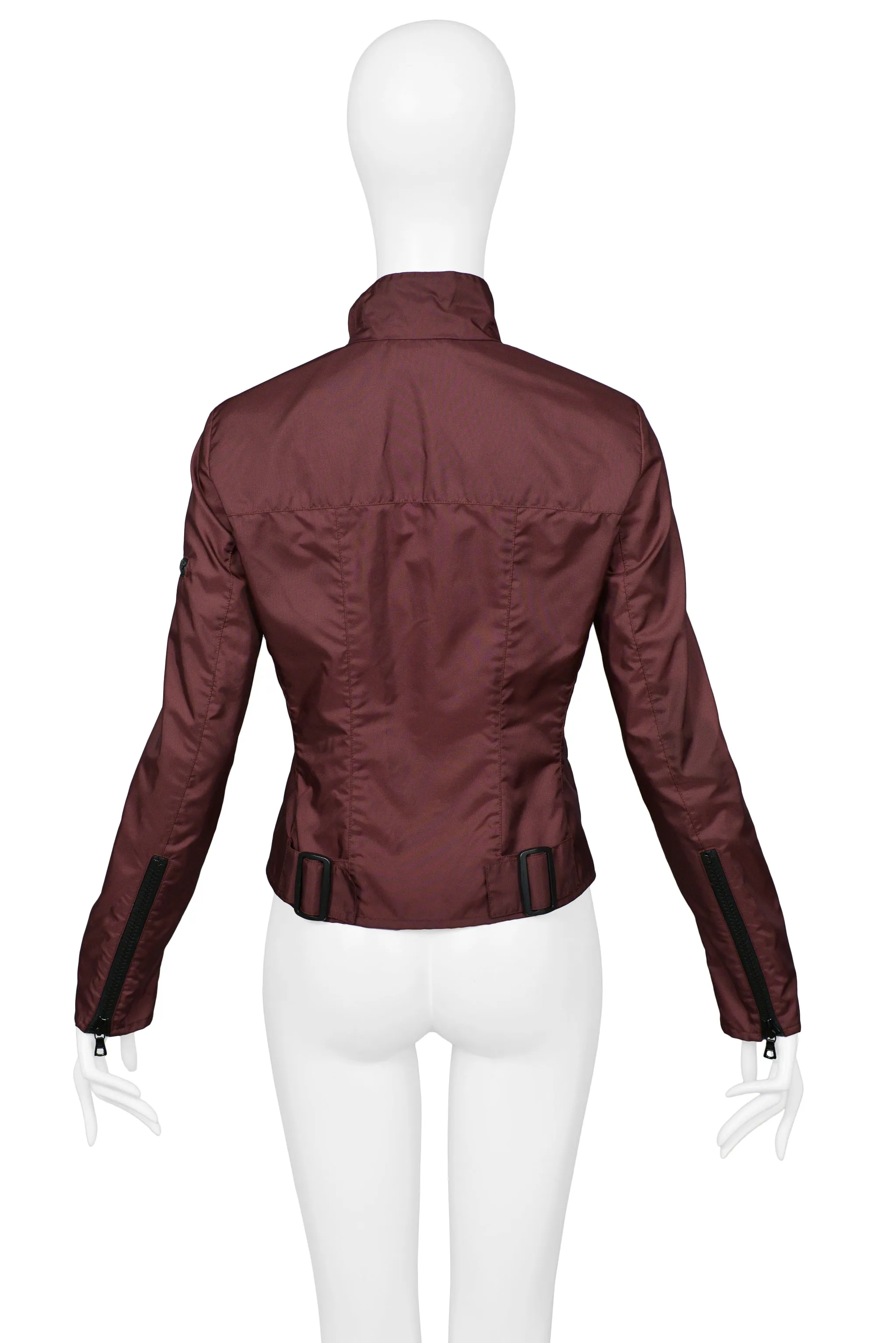 MIU MIU BURGUNDY ASYMMETRICAL ZIPPER JACKET 1999