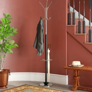 Oscar Free Standing Coat Rack with Umbrella Base, Metal, Black/Chrome