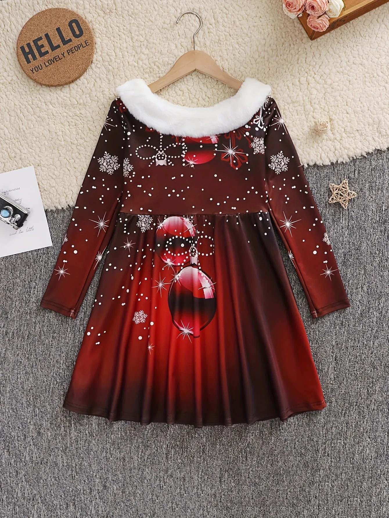 Stylish Jingle Bell Long Sleeve Graphic Dress for Girls - Activewear for Christmas Gift - Elegant, Comfortable, and Fun Holiday Outfit