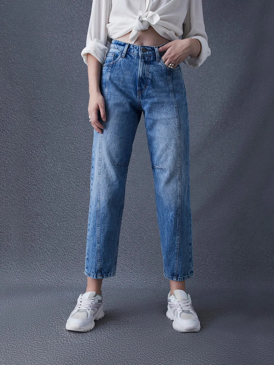 Women Premium Barrel Fit High Waist Indigo Jeans