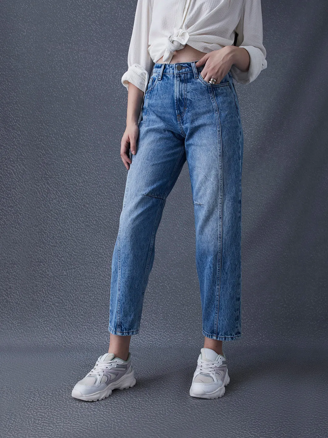 Women Premium Barrel Fit High Waist Indigo Jeans